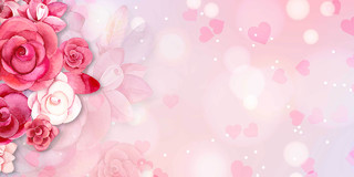 粉色简约手绘玫瑰浪漫爱心光晕展板背景婚礼背景